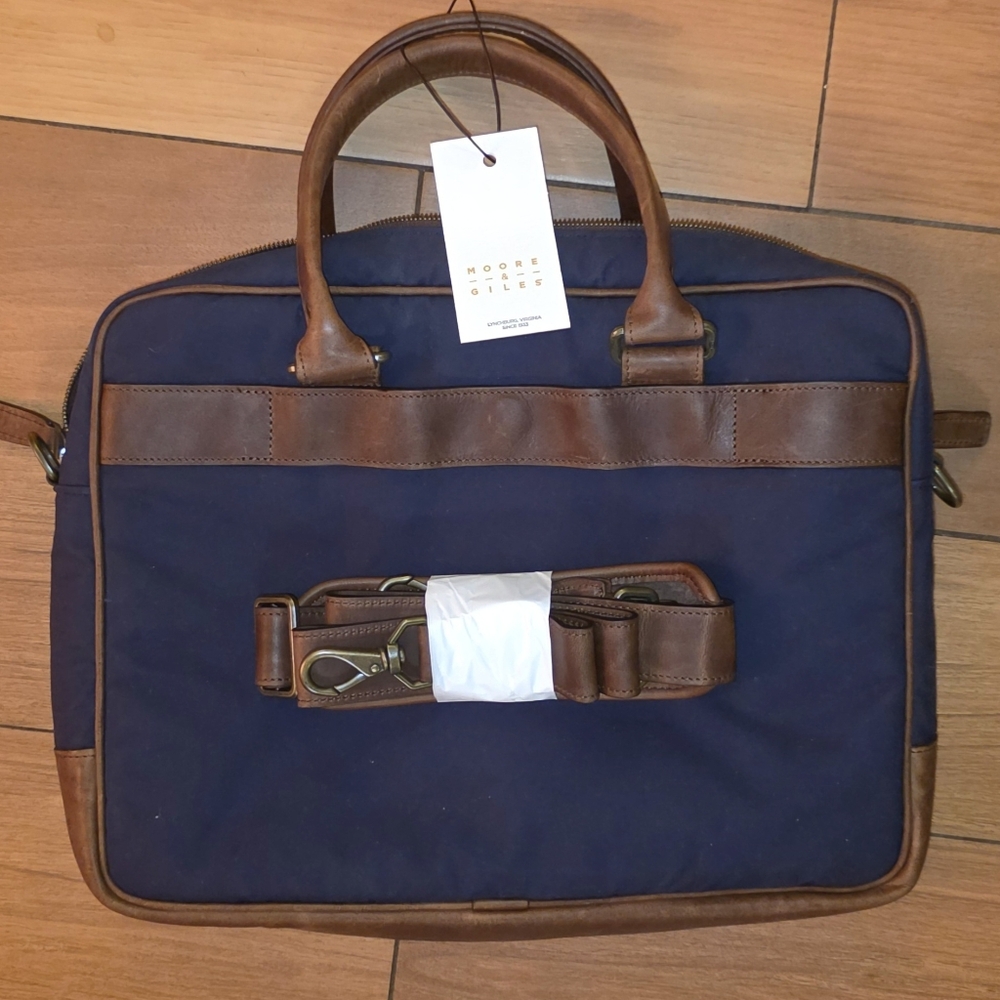 Lo NWT Moore & Giles Lewis Flyweight Briefcase Ventile Navy & Baldwin Oak M…